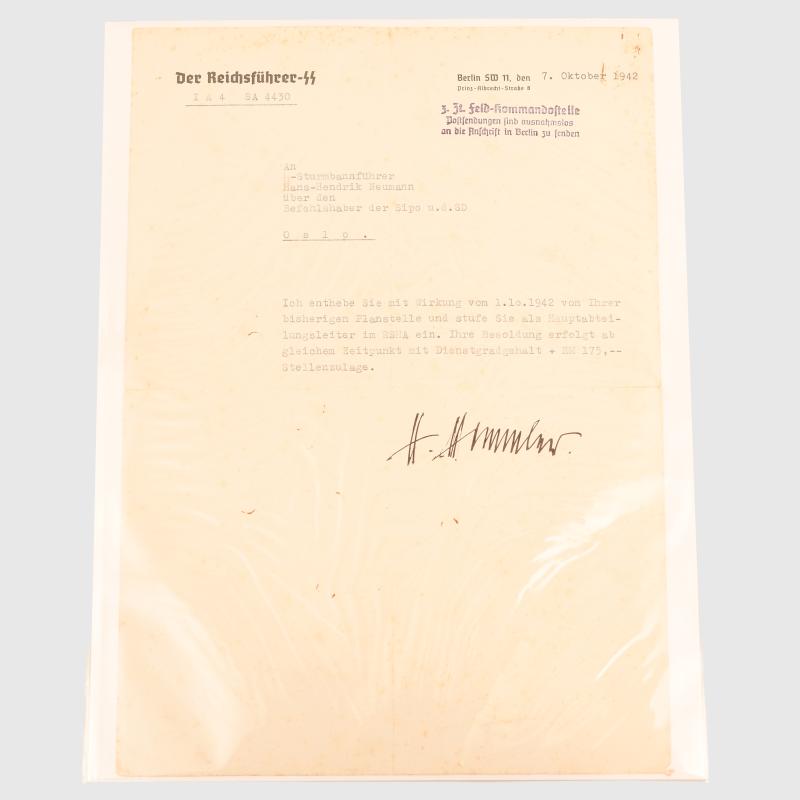 GERMAN WWII HEINRICH HIMMLER SIGNED LETTER.