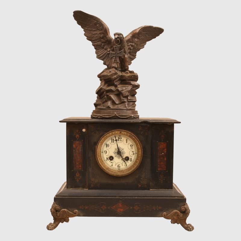 GERMAN WWI EAGLE ON A ROCK WITH IRON CROSS IN ITS BEAK CLOCK.