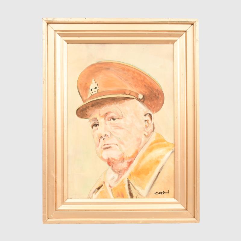 BRITISH WWII WINSTON CHURCHILL OIL PAINTING.