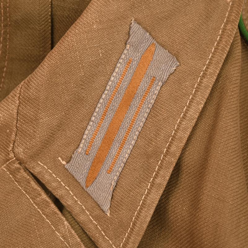 GERMAN WWII 1st PATTERN AFRIKAKORPS ENLISTED MAN’S TUNIC COMBAT WORN.
