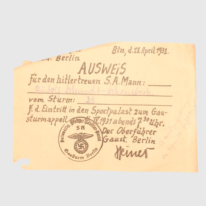 GERMAN WWII SA AUSWEISS.