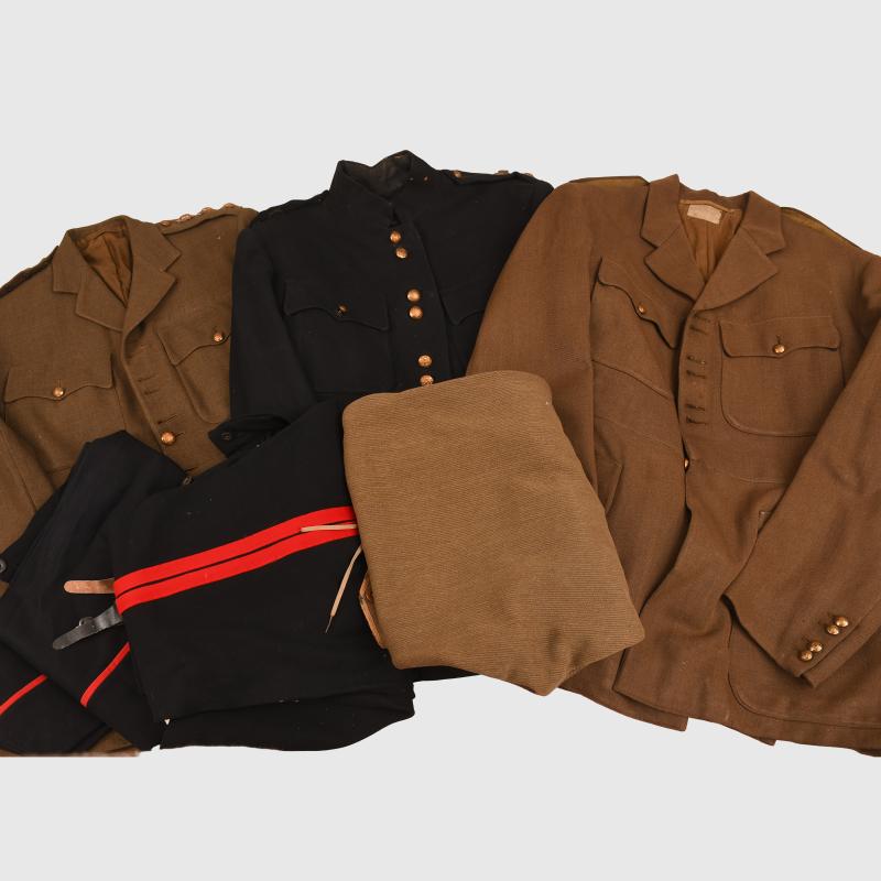 BRITISH WWI AND WWII COLDSTREAM GUARDS IDENTIFIED OFFICERS UNIFORM GROUP.