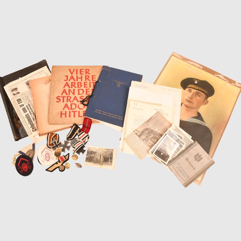 GERMAN WWII KRIEGSMARINE U-BOAT 110 DOCUMENT AND MEDAL GROUPING.