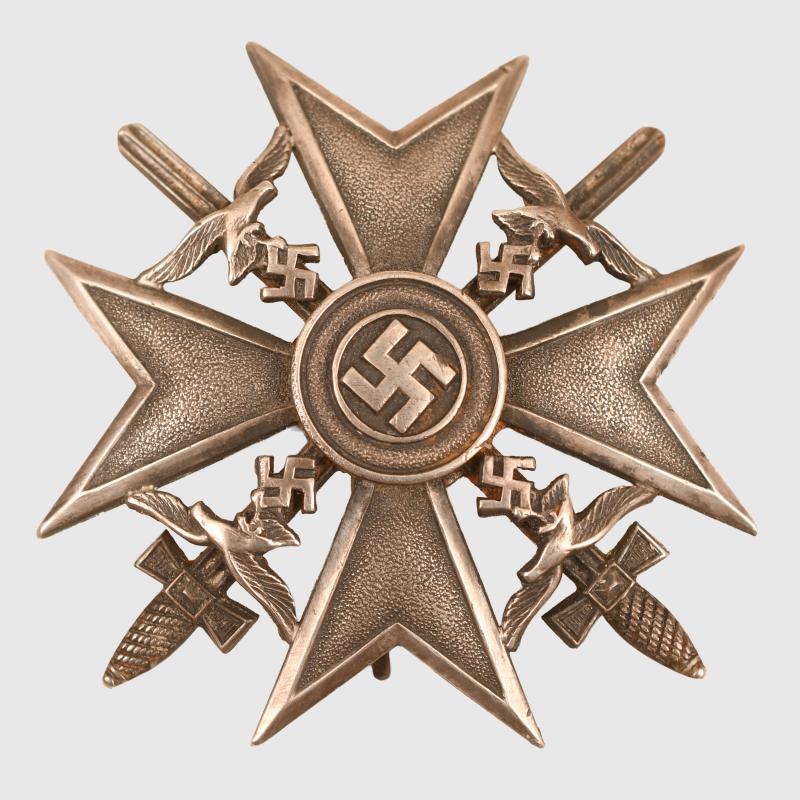 GERMAN WWII SPANISH CROSS IN SILVER WITH SWORDS.
