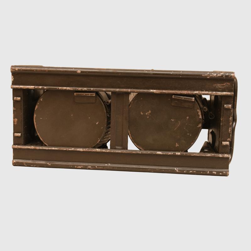 GERMAN WWII MG34 DOUBLE 50 ROUND DRUM CARRYING CASE AND DRUMS.