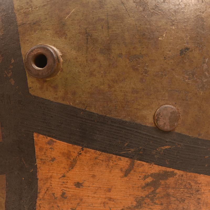 GERMAN WWI M.16 CAMOUFLAGE TRENCH HELMET WITH PARTIAL CHINSTRAP.