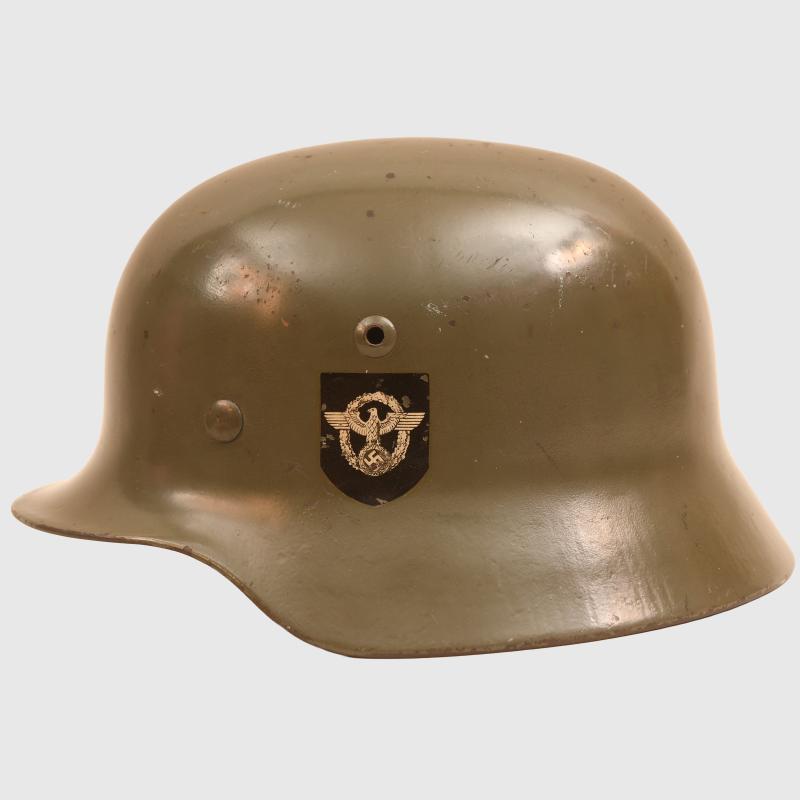 GERMAN WWII POLICE M.35 DOUBLE DECAL COMBAT HELMET.