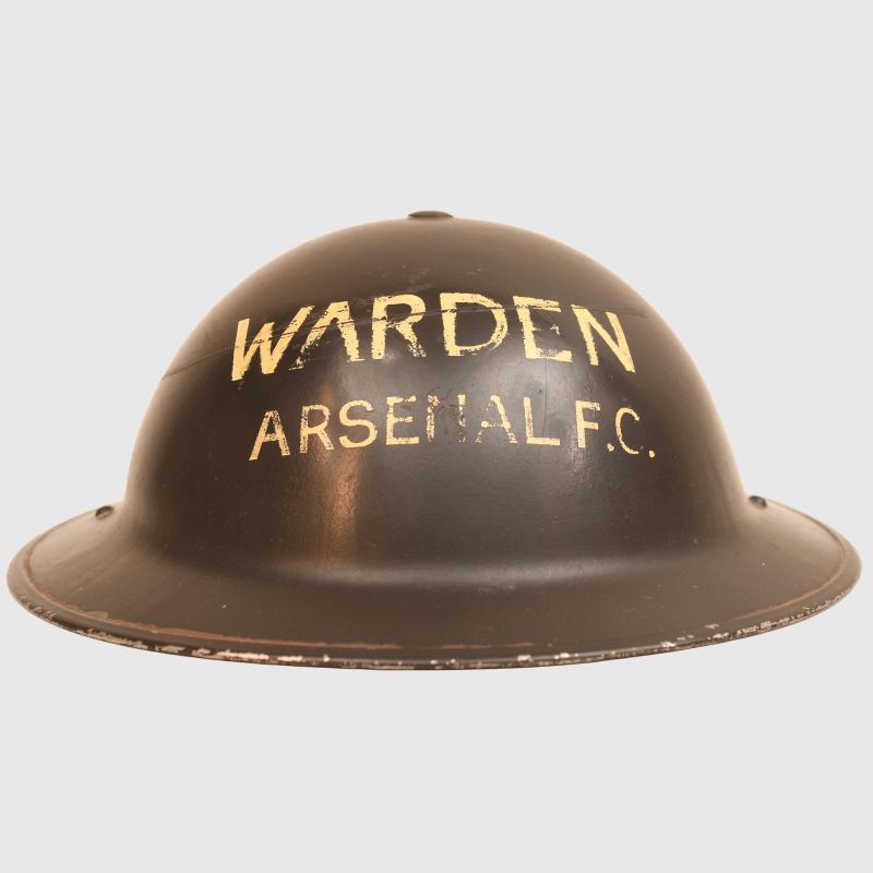 BRITISH WWII ARSENAL FOOTBALL CLUB AIR RAID WARDEN’S HELMET.