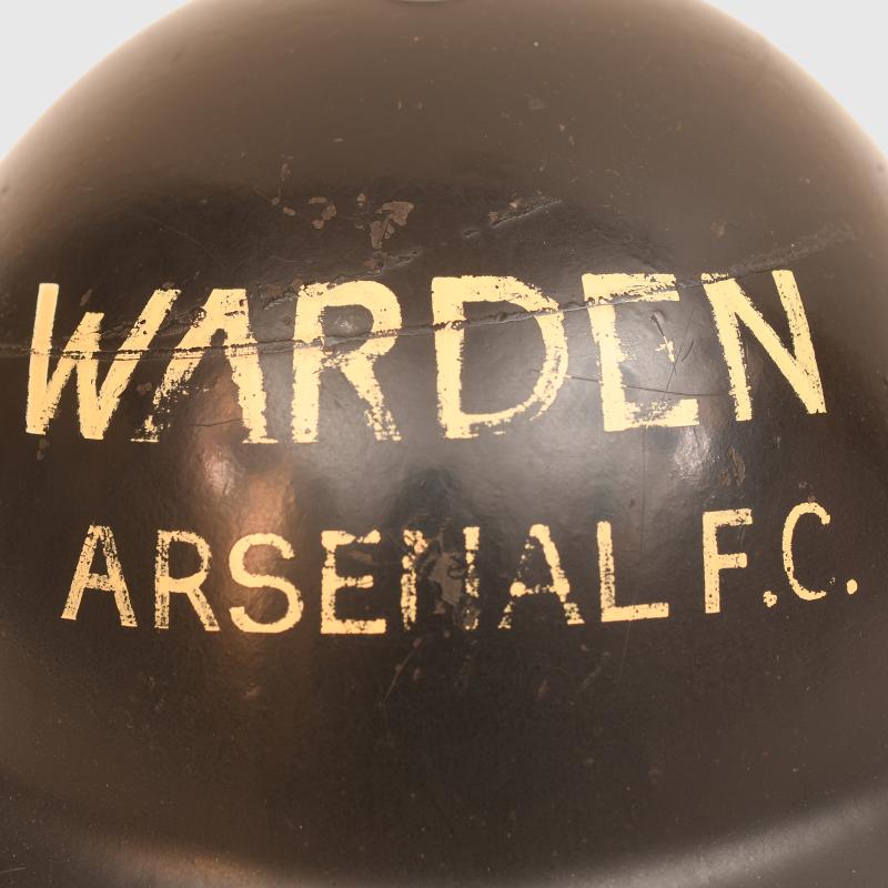 BRITISH WWII ARSENAL FOOTBALL CLUB AIR RAID WARDEN’S HELMET.
