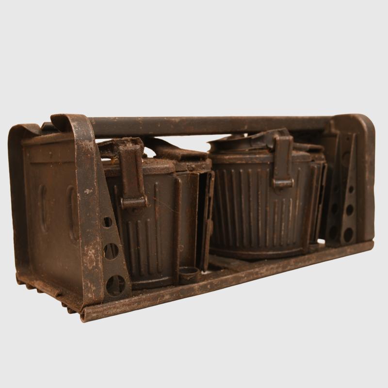 GERMAN WWII MG34 DOUBLE DRUM MAGAZINES AND CARRIER.