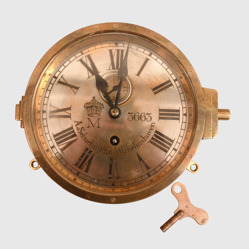 GERMAN WWI IMPERIAL NAVAL SHIPS DECK BULKHEAD CLOCK.