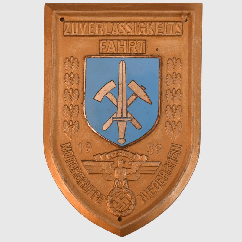 GERMAN WWII NSKK MOTOR GROUP NIEDERRHEIN SHIELD SHAPED PLAQUE.