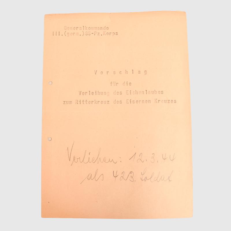 RECOMMENDATION LETTERS FOR THE OAKLEAVES FOR SS BRIGARDEFUHRER FRITZ VON SCHOLZ.