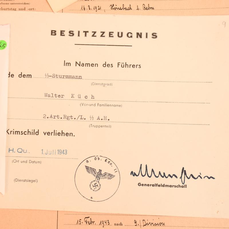 GERMAN WWII LEIBSTANDARTE ADOLF HITLER COMPLETE FILE.